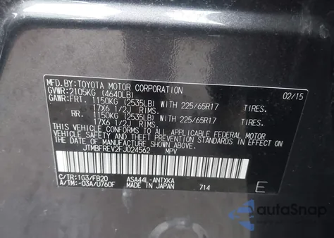 2015 Toyota Rav4 Le from USA, damaged, VIN JTMBFREV2FJ024562